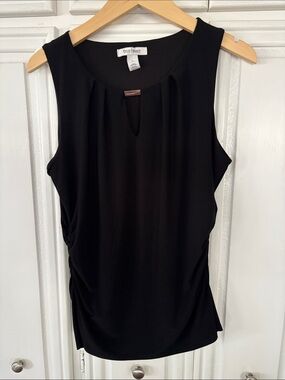 White House Black Market Black Sleeveless Keyhole Pleat Top